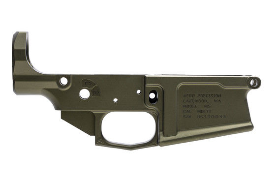 Aero M5 Stripped Lower Receiver in OD Green with multi-caliber marking.